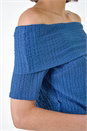 Denim Textured Stretch Bardot Top, Image 5 of 6