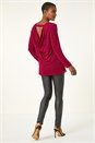 Red Glitter Cowl Back Stretch Tunic Top, Image 3 of 5