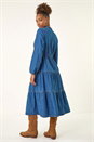 Denim Cotton Denim Tiered Midi Dress, Image 4 of 7