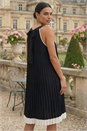 Black A-Line Pleated Halter Neck Dress, Image 3 of 4