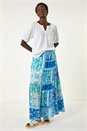 Light Blue Patchwork Shimmer Tiered Maxi Skirt, Image 3 of 5
