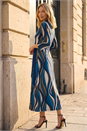 Navy  Abstract Wrap Midi Dress, Image 3 of 4