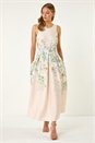 Cream  Floral Print Stretch Midi Dress, Image 2 of 5