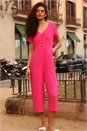 Fuchsia Cotton Blend Culotte Jumpsuit, Image 2 of 5