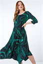 Green Abstract Marble Print Midi Dress , Image 1 of 5