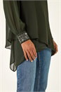 Dark Green Sparkly Detail Layered Top, Image 5 of 5