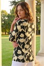 Black Petite Floral Knot Front Stretch Top, Image 3 of 4