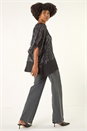 Dark Grey Sequin Mesh Chiffon Hem Top, Image 3 of 5