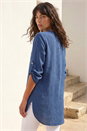 Denim Horn Button Detail Longline Top, Image 3 of 4