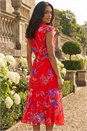 Red Floral Print Ruffle Wrap Front Midi Dress, Image 3 of 4