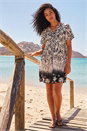 Black Leaf Border Print Pintuck Dress, Image 2 of 4