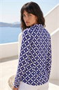 Blue Geo Print Stretch Mock Shirt, Image 3 of 4