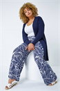 Navy Curve Linear Print Palazzo Trousers , Image 1 of 5