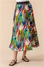 Multi Tropical Leaf Print Pleated Maxi Skirt, Image 1 of 4
