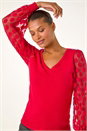 Red Polka Dot V-Neck Sleeve Knit Jumper, Image 4 of 5
