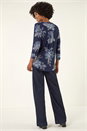 Blue Floral Puff Print Stretch Shirt, Image 3 of 5