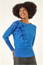 Blue Floral Sparkly Knit Jumper, Image 1 of 5