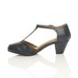 Navy Blue Mid Heel Comfort T-Bar Brogue Heels, Image 3 of 6