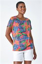 Red Leaf Print Burnout Stretch T-Shirt, Image 4 of 5