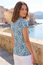 Blue Petite Abstract Twist Front Stretch Top, Image 3 of 4