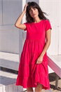 Pink Frill Tiered Smock Midi Dress, Image 1 of 4