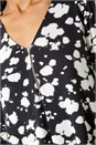 Black Abstract Print Zip Detail V-Neck Stretch Top, Image 5 of 5