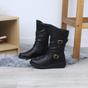 Black Low Wedge Heel Comfort Calf Biker Boots, Image 4 of 6