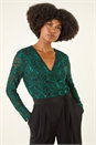 Green Sequin Lace V-Neck Stretch Jumpsuit, Image 4 of 5