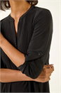 Black Pintuck Button Stretch Top, Image 5 of 5