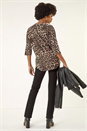 Tan Animal Print Zip Front Stretch Top, Image 3 of 5