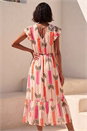 Light Pink Dusk Palm Shimmer Frill Maxi Dress, Image 3 of 4