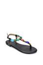 Black XY LONDON Black 'Sylva' Embellished Jewel Stone Flat T-Bar Sandals, Image 2 of 6