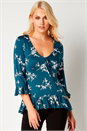 Teal Ditsy Floral Print Top, Image 2 of 4