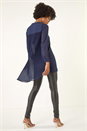 Navy  V-Neck Pleated Back Blouse, Image 3 of 5