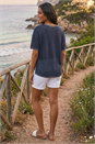 Navy  Metallic Trim V-Neck T-Shirt, Image 3 of 4