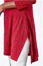 Red Textured Print Keyhole Stretch Tunic Top , Image 5 of 5