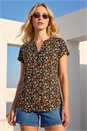 Pink Floral Puff Print Notch Neck Top, Image 1 of 4