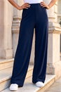 Navy Petite Wide Leg Stretch Trouser, Image 1 of 4