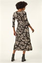 Black Floral Pocket Stretch Midi Dress, Image 3 of 5
