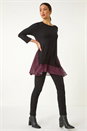 Wine Animal Print Contrast Mesh Hem Stretch Top, Image 2 of 5