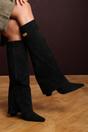 Black Keira Fold Over Shark Block Heel Point Toe Boots, Image 1 of 3