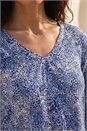 Blue Classic V-Neck Animal Print Top, Image 4 of 4