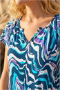 Blue Abstract Wave Print Stretch Top, Image 4 of 4