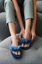 Navy "Highland Fluffy Navy" Sheepskin Slipper Sliders, Image 1 of 1