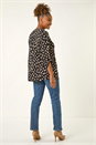 Black Spot Print V-Neck Stretch Shirt , Image 3 of 5
