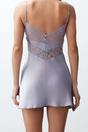 Lilac WOVCOR Lilac V-Neck Lace Back Satin Strappy Mini Nightdress, Image 3 of 3