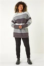 Grey Curve Colour Block Stripe Knit Jumper, Image 2 of 5