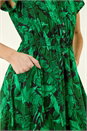 Green Tropical Leaf Print V-Neck Midi Dress, Image 5 of 5
