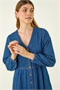 Blue Denim Button Down Midi Dress, Image 4 of 5