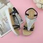 Black AJVANI Black Flatform Diamante T-Bar Slingback Sandals, Image 4 of 6